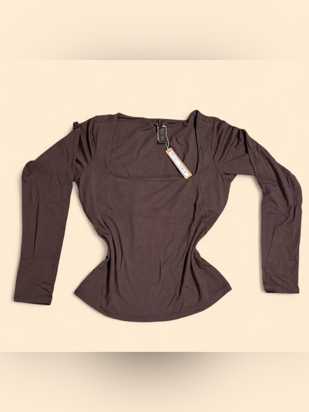 SKIMS Smooth Layers Square-Neck Long Sleeve Top in Espresso